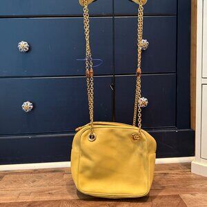 Vintage Gucci Yellow Leather Crossbody Bag with Chain Straps